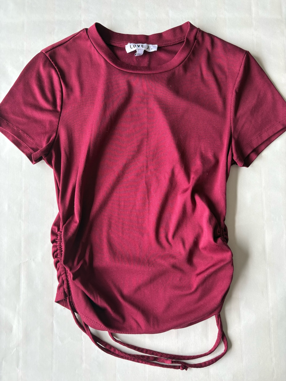 love J Short-Sleeve Ruched Side Top in Deep Berry